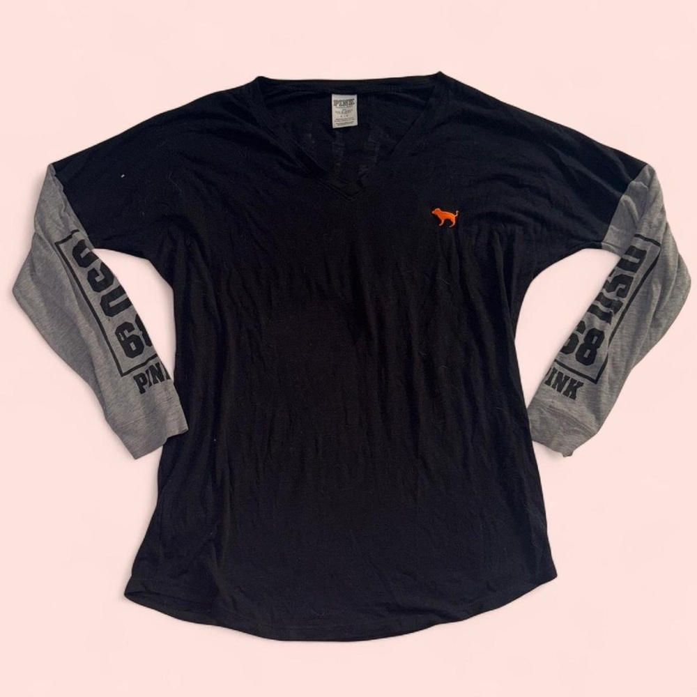 PINK Victoria's Secret Black and Gray OSU Beavers Long Sleeve Tee